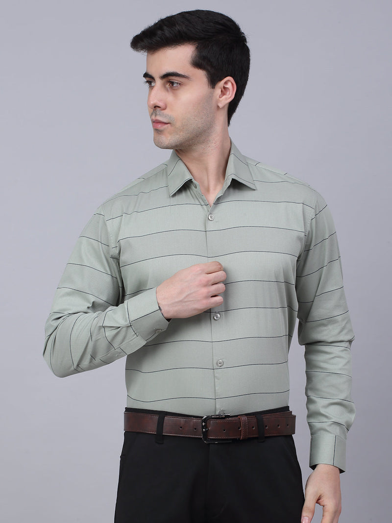 Men's Pista Green Horizontal Striped Formal Shirt