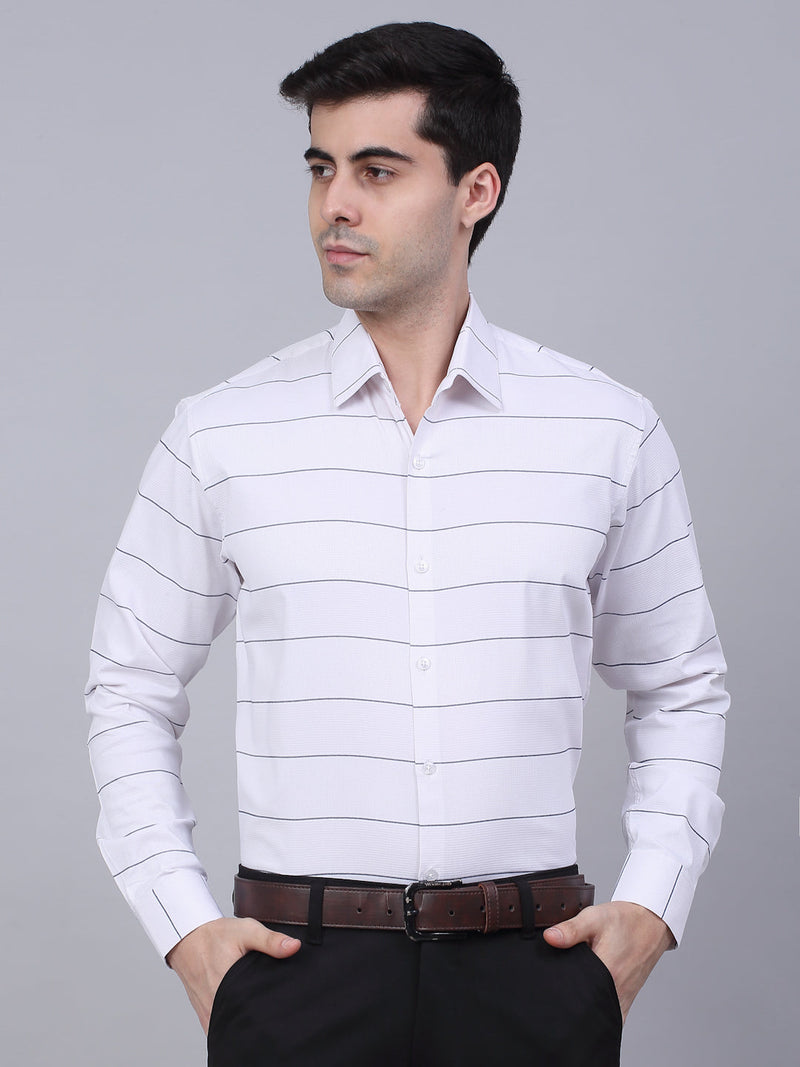 Men's White Horizontal Striped Formal Shirt