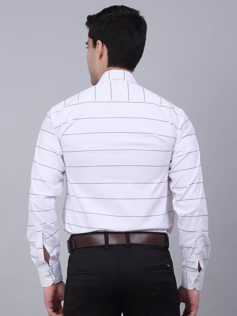 Men's White Horizontal Striped Formal Shirt