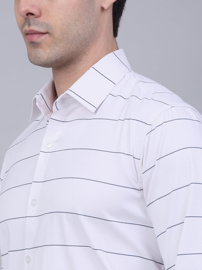 Men's White Horizontal Striped Formal Shirt