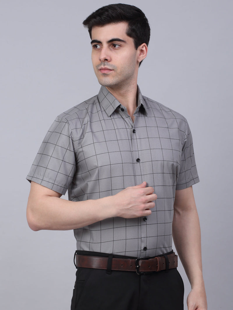 Indian Needle Men's Cotton Half Sleeve Checked Formal Shirts