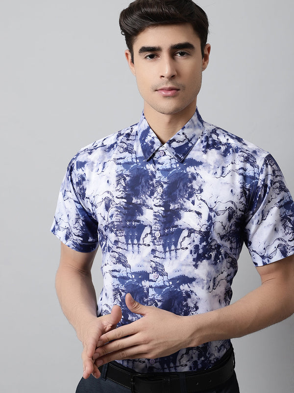 Men Blue Classic Printed Formal Shirt