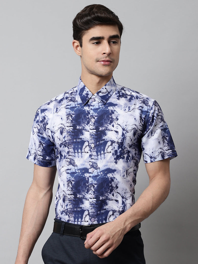 Men Blue Classic Printed Formal Shirt