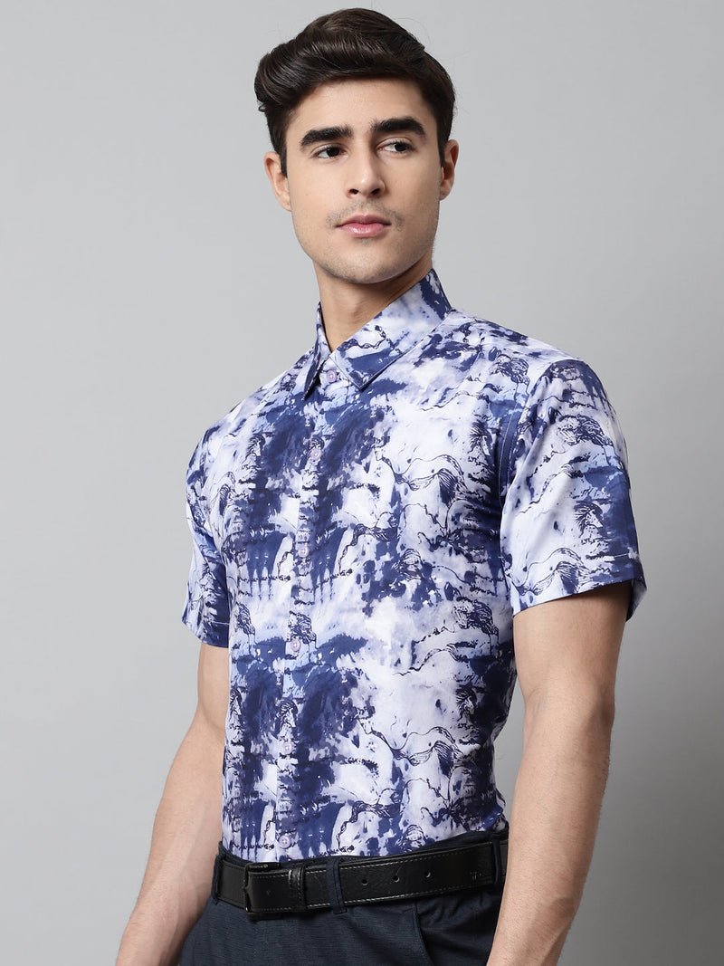 Men Blue Classic Printed Formal Shirt