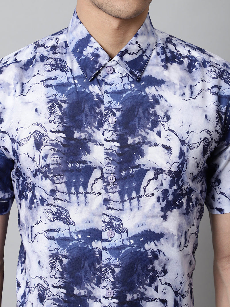 Men Blue Classic Printed Formal Shirt