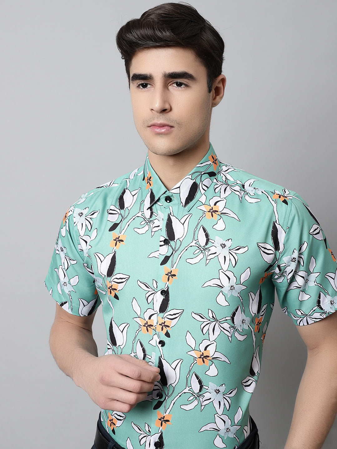 Men Green Classic Printed Formal Shirt