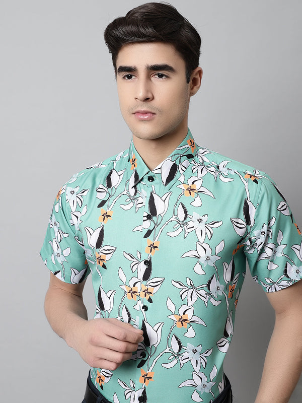 Men Green Classic Printed Formal Shirt