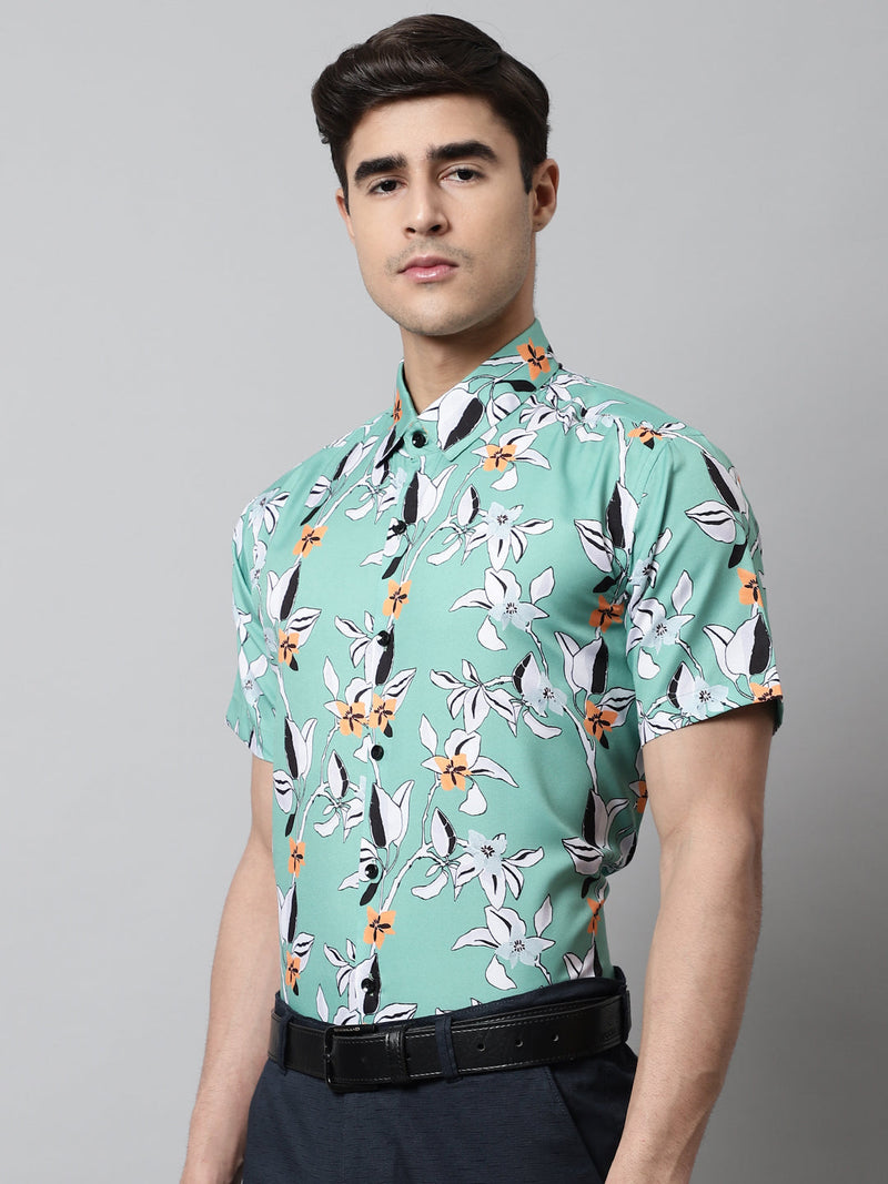 Men Green Classic Printed Formal Shirt