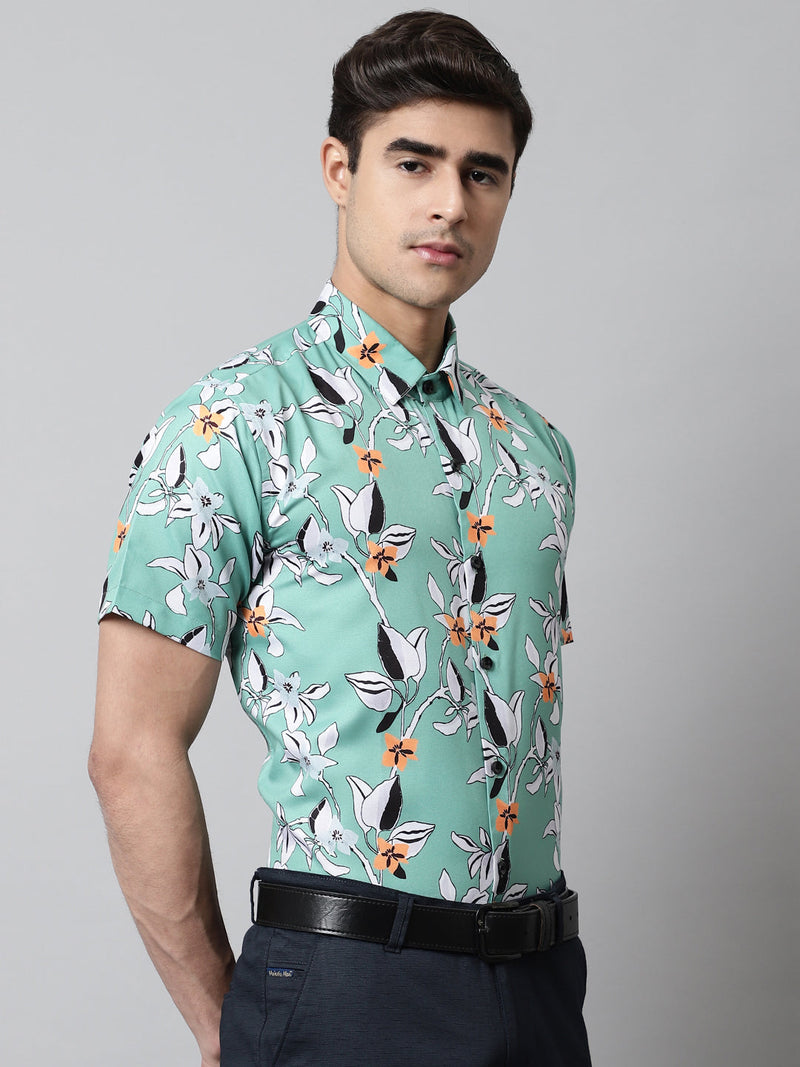 Men Green Classic Printed Formal Shirt