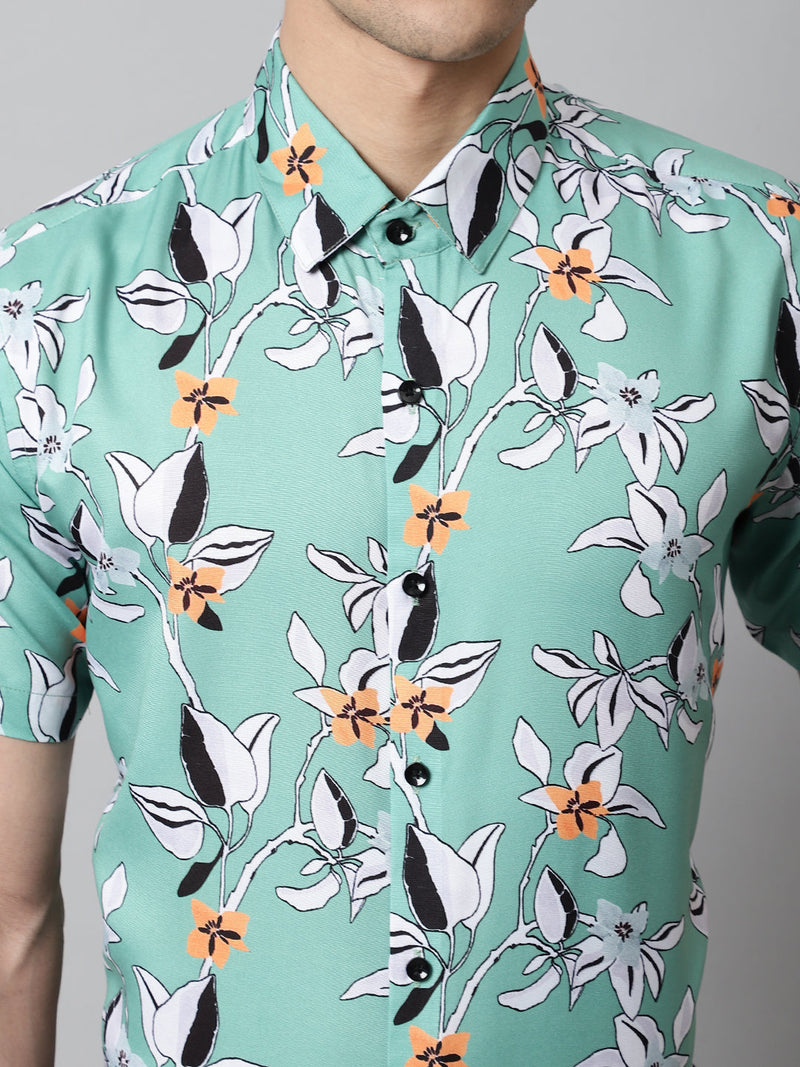 Men Green Classic Printed Formal Shirt