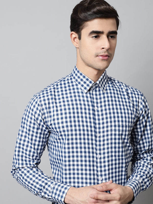 Men Blue Checks Pure Cotton Formal Shirt