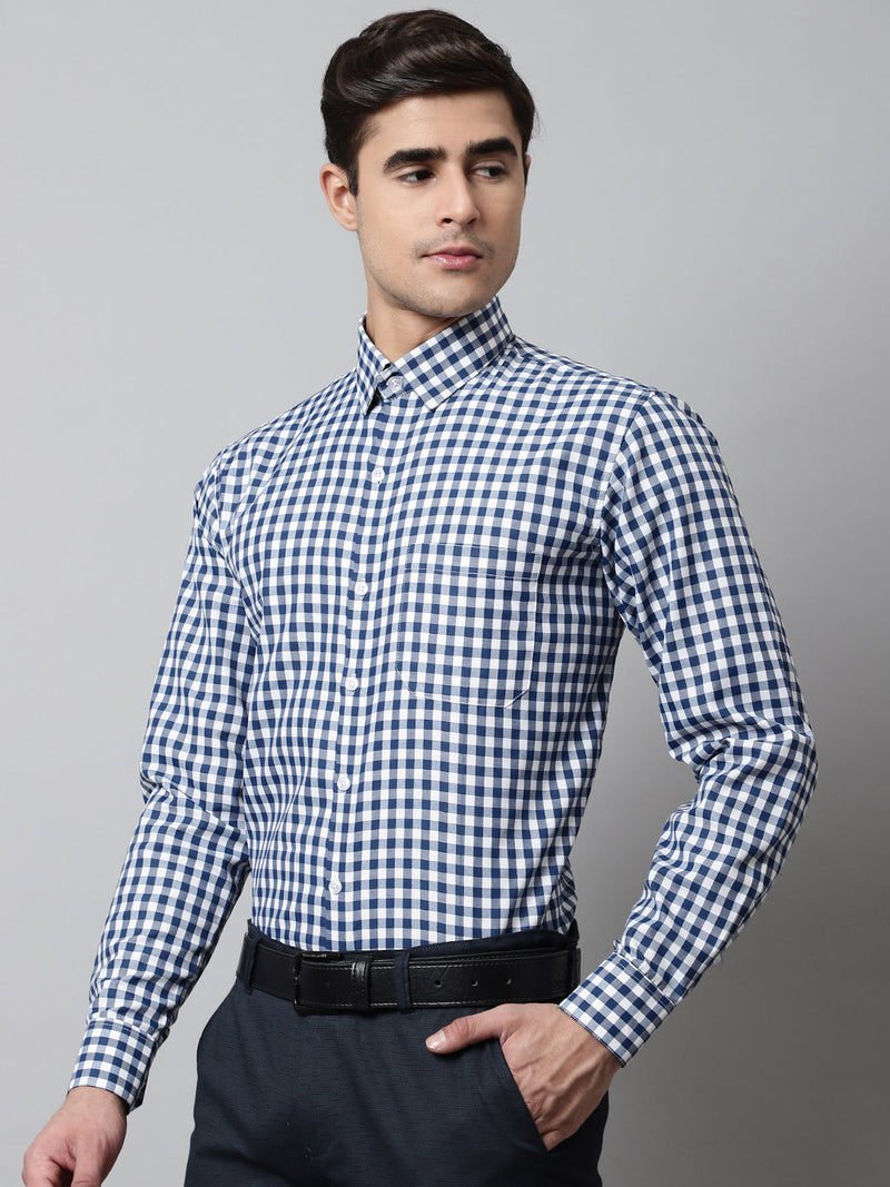 Men Blue Checks Pure Cotton Formal Shirt