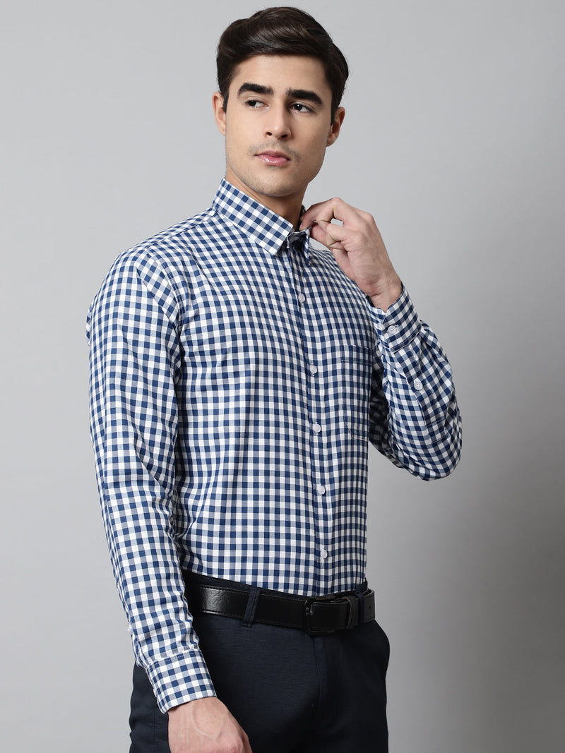 Men Blue Checks Pure Cotton Formal Shirt