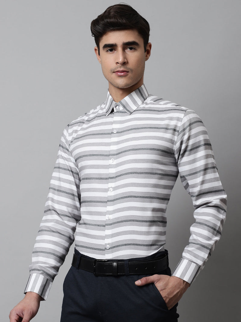 Men Grey Classic Horizontal Striped Formal Shirt