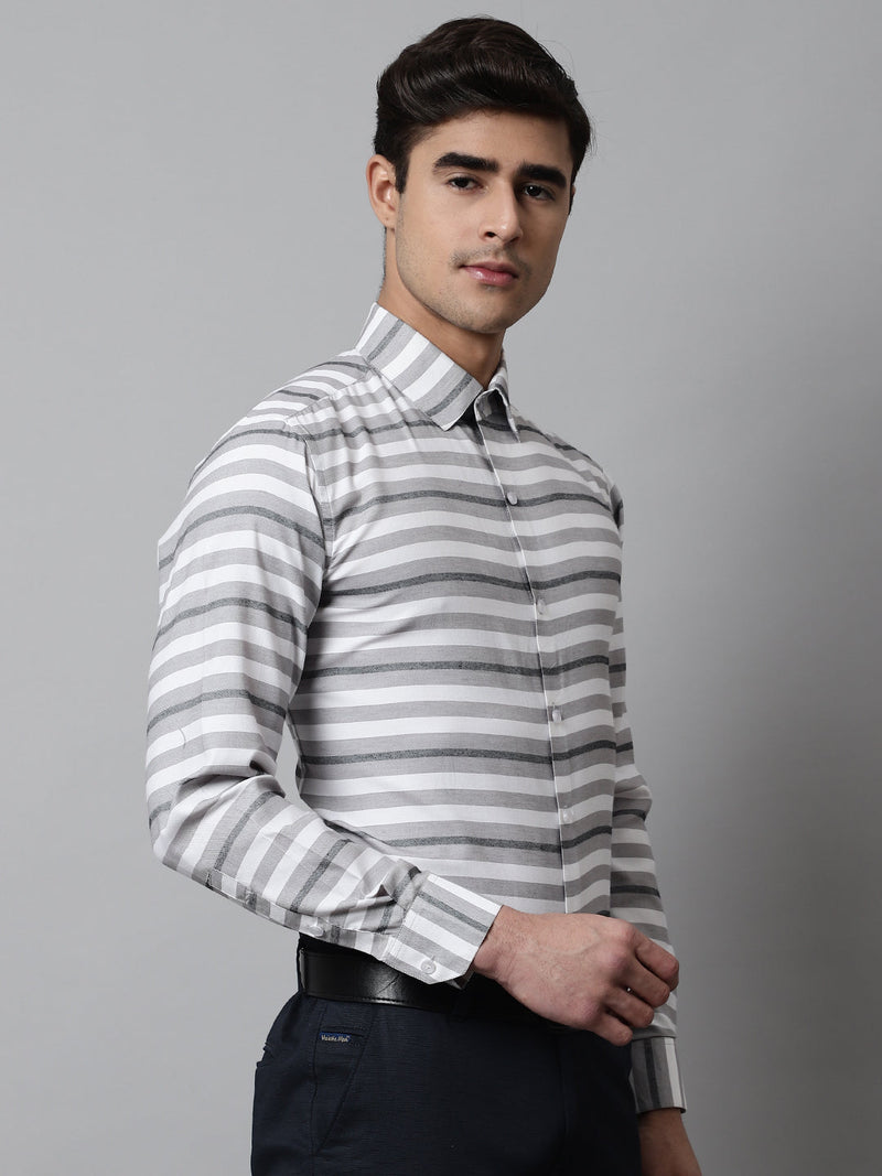 Men Grey Classic Horizontal Striped Formal Shirt