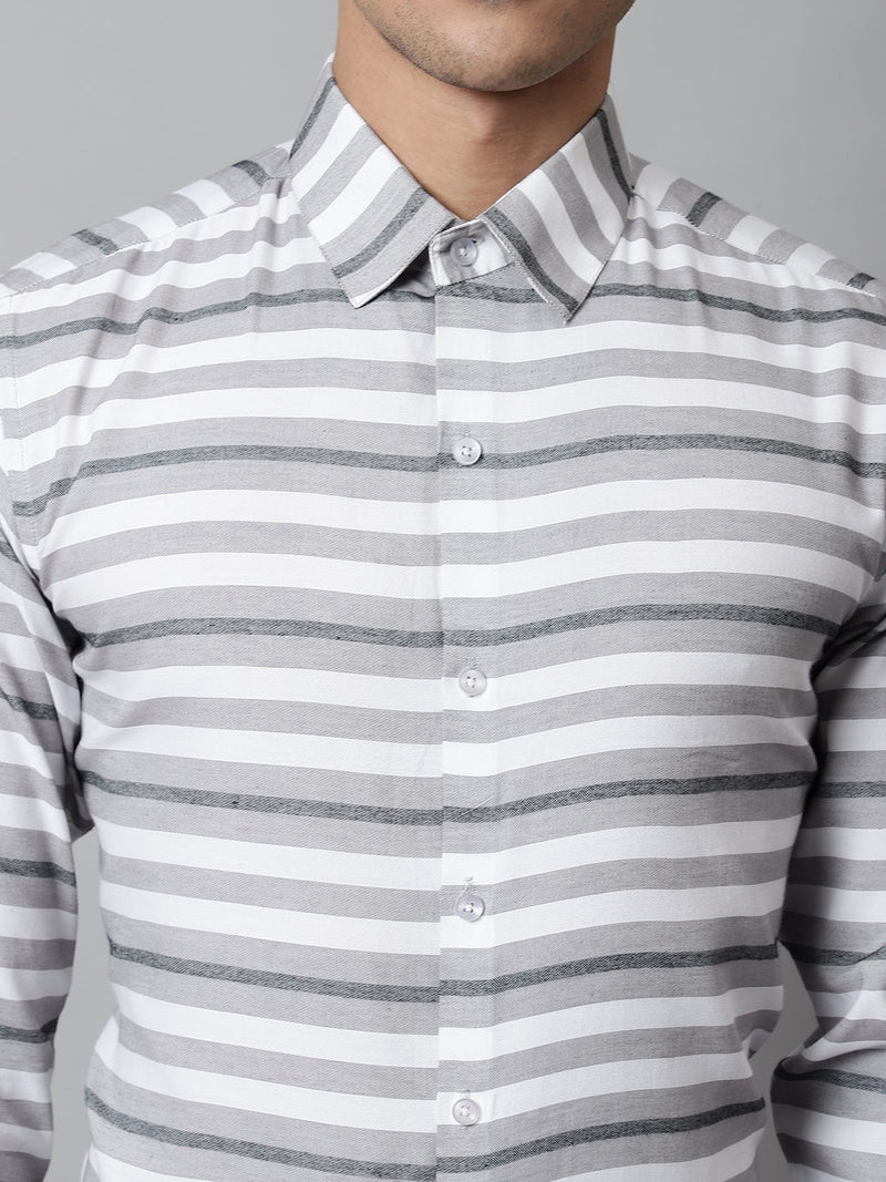 Men Grey Classic Horizontal Striped Formal Shirt