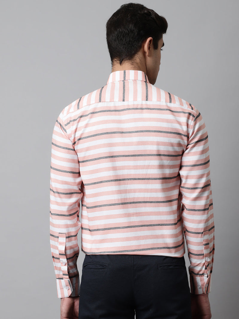 Men Peach Classic Horizontal Striped Formal Shirt