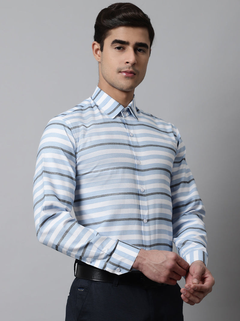 Men Sky Classic Horizontal Striped Formal Shirt