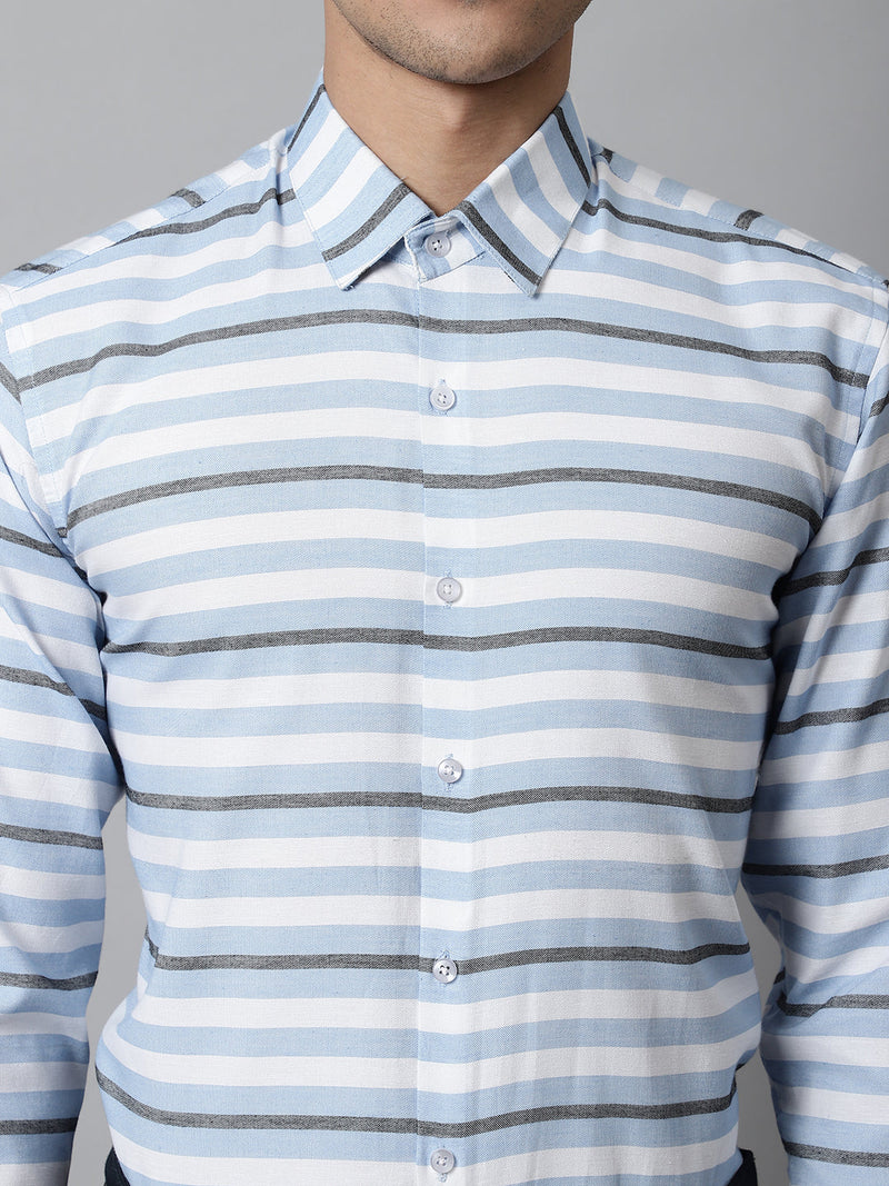 Men Sky Classic Horizontal Striped Formal Shirt