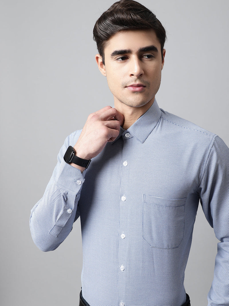 Men Blue Checks Pure Cotton Formal Shirt