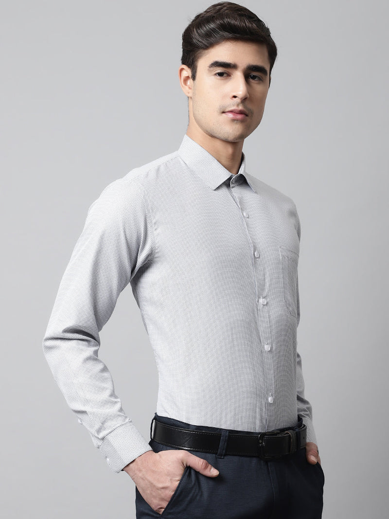 Men Light Grey Checks Pure Cotton Formal Shirt