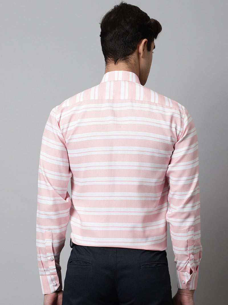 Men Peach Classic Horizontal Striped Formal Shirt