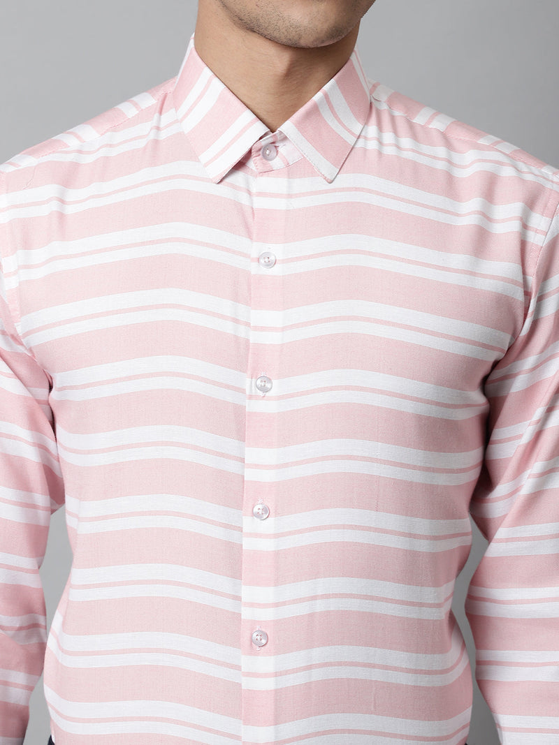 Men Peach Classic Horizontal Striped Formal Shirt