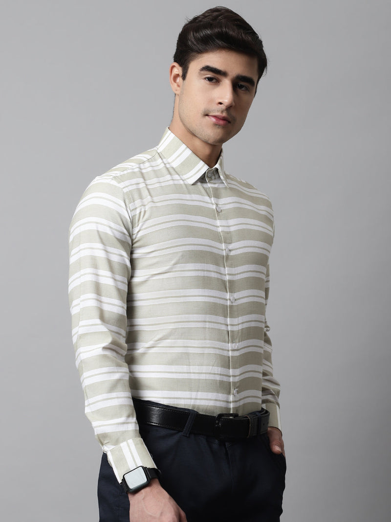 Men Pista Green Classic Horizontal Striped Formal Shirt