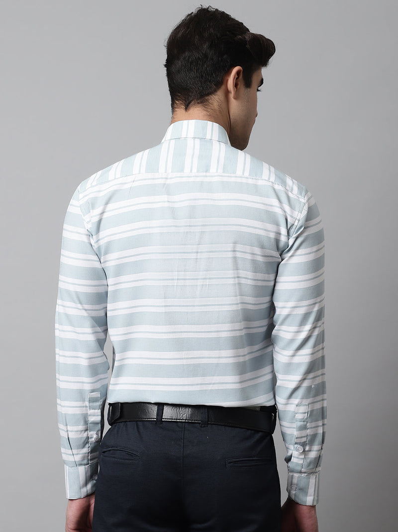 Men Sky Blue Classic Horizontal Striped Formal Shirt