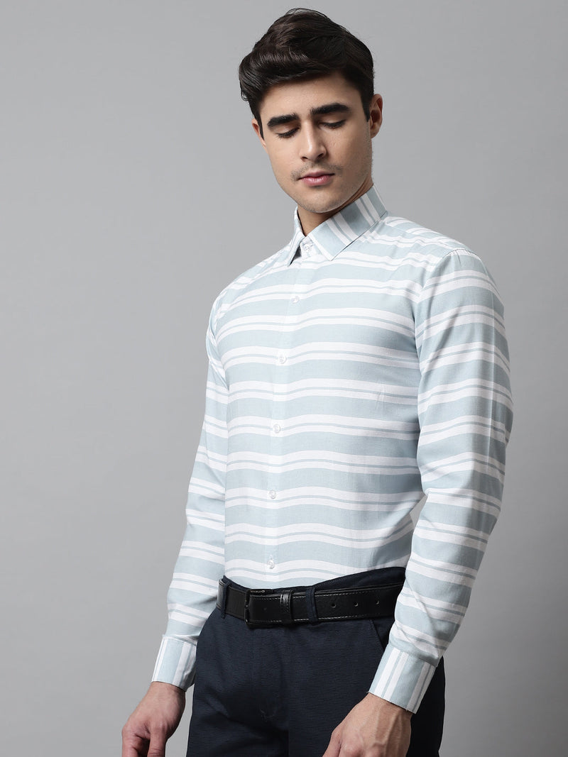 Men Sky Blue Classic Horizontal Striped Formal Shirt