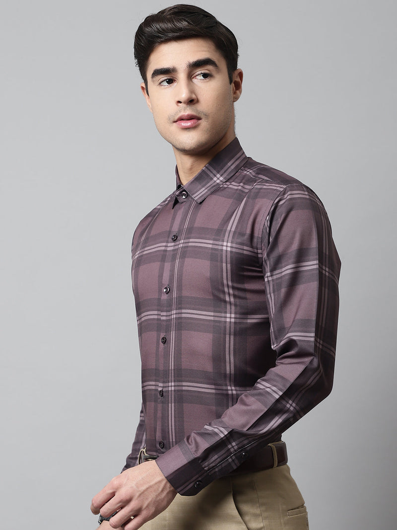 Men Brown Checks Regular Fit Cotton Formal Shirt