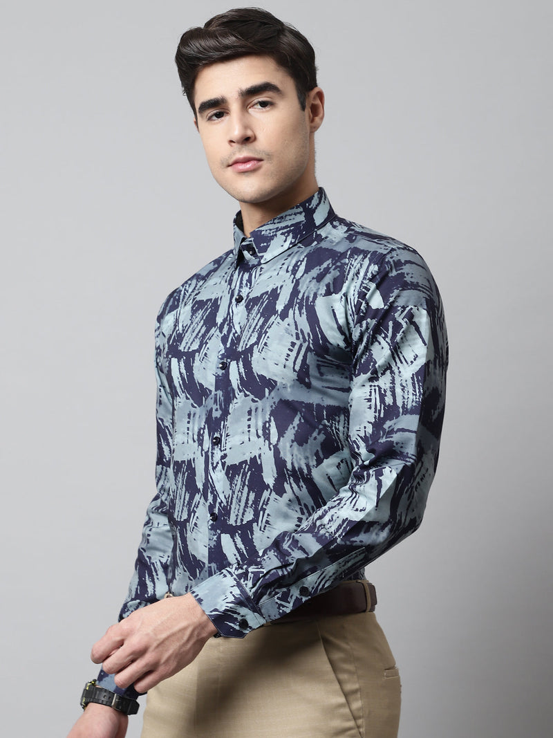 Men Green Classic Printed Formal Shirt