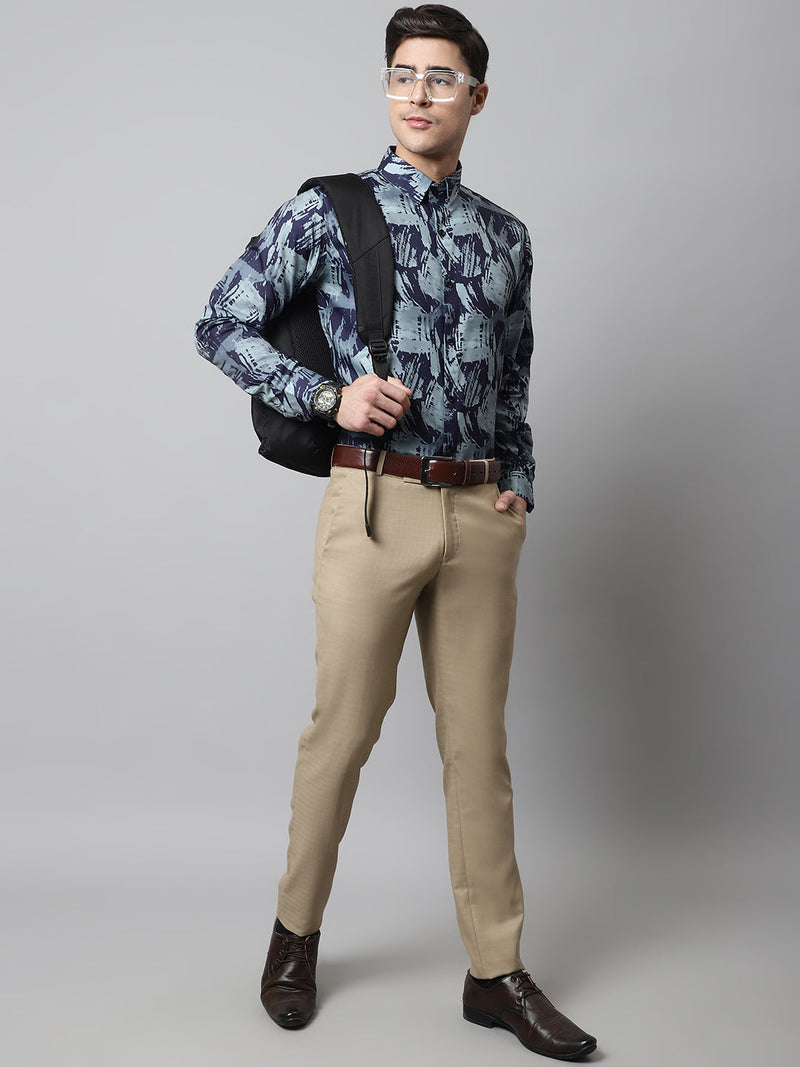 Men Green Classic Printed Formal Shirt