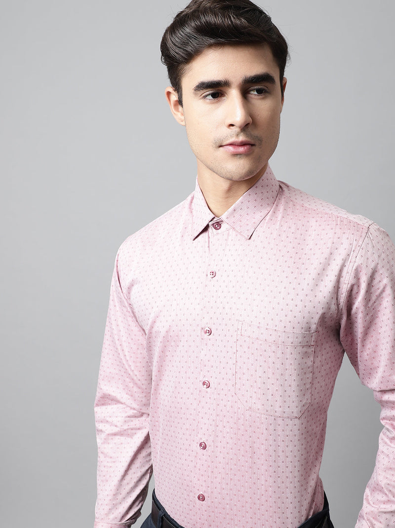 Men Coral Red Micro Ditsy Printed Pure Cotton Formal Shirt