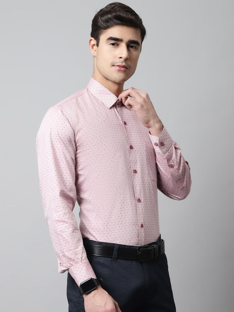 Men Coral Red Micro Ditsy Printed Pure Cotton Formal Shirt