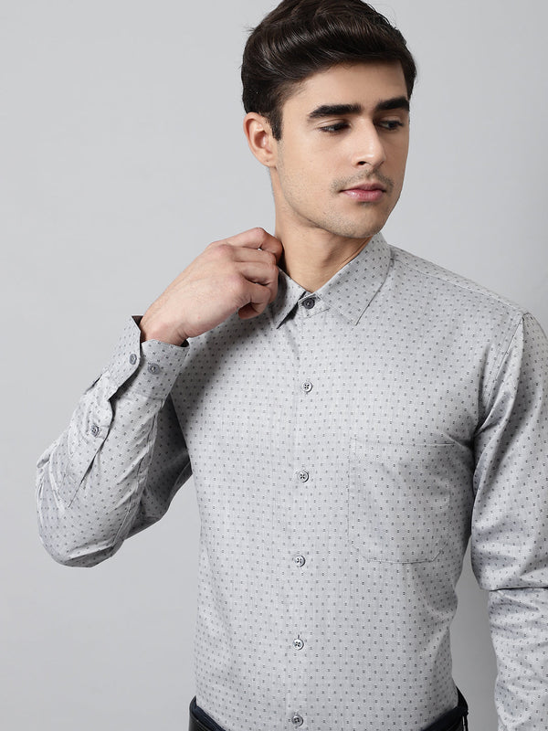 Men Grey Micro Ditsy Printed Pure Cotton Formal Shirt