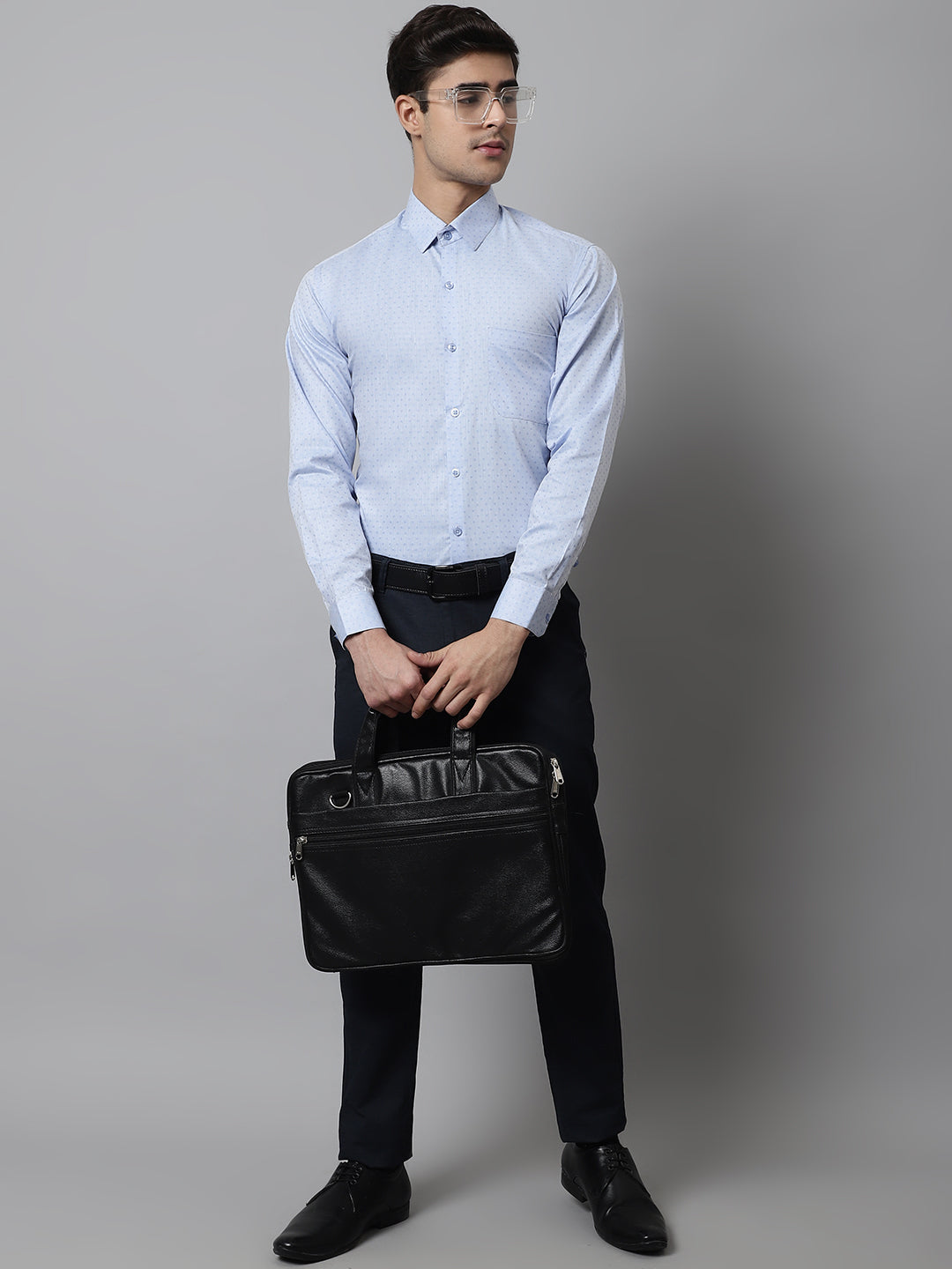 Men Sky Blue Micro Ditsy Printed Pure Cotton Formal Shirt