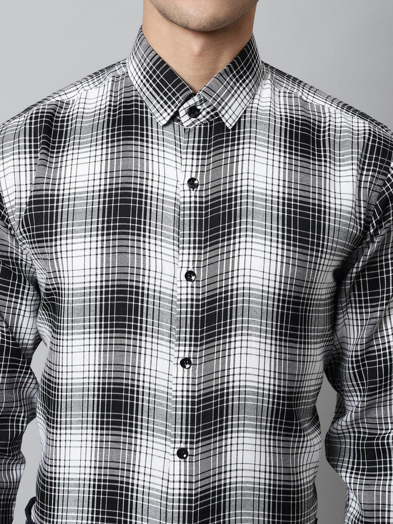 Men Black Checks Regular Fit Cotton Formal Shirt