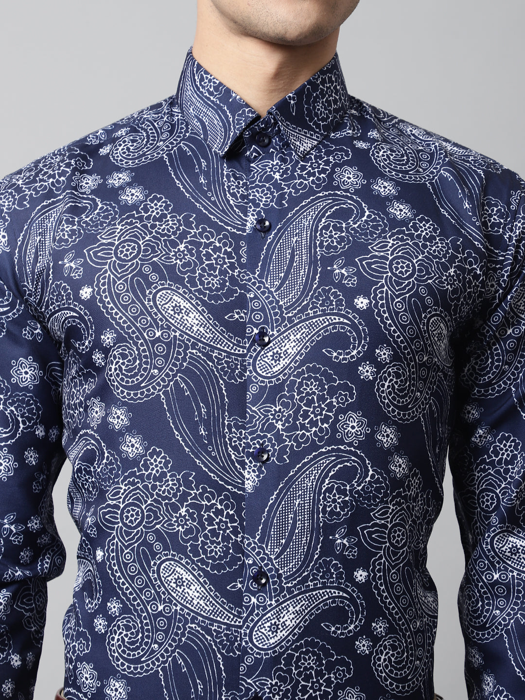 Men Navy Blue Classic Printed Formal Shirt