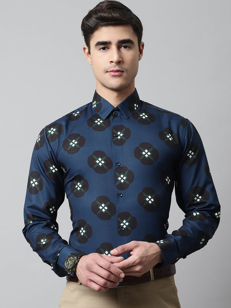 Men Blue Classic Printed Formal Shirt