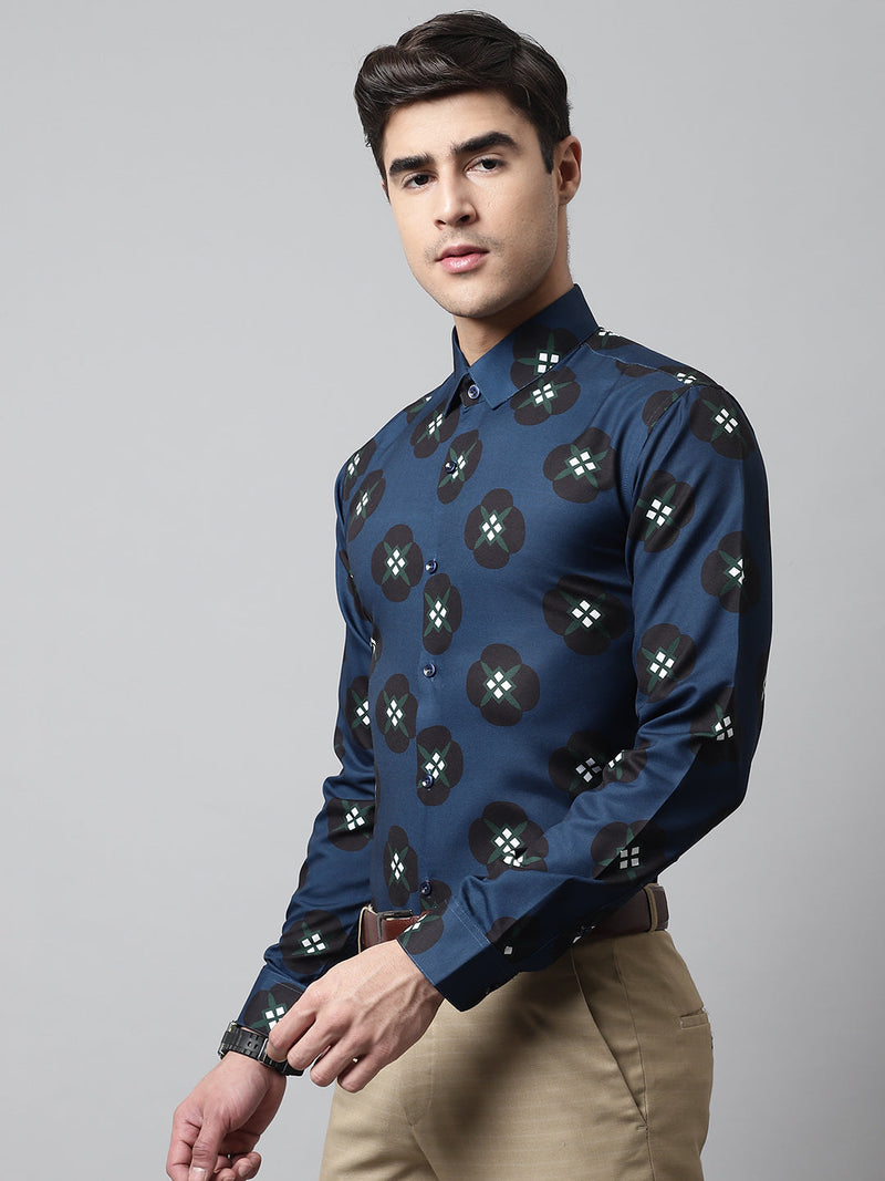 Men Blue Classic Printed Formal Shirt