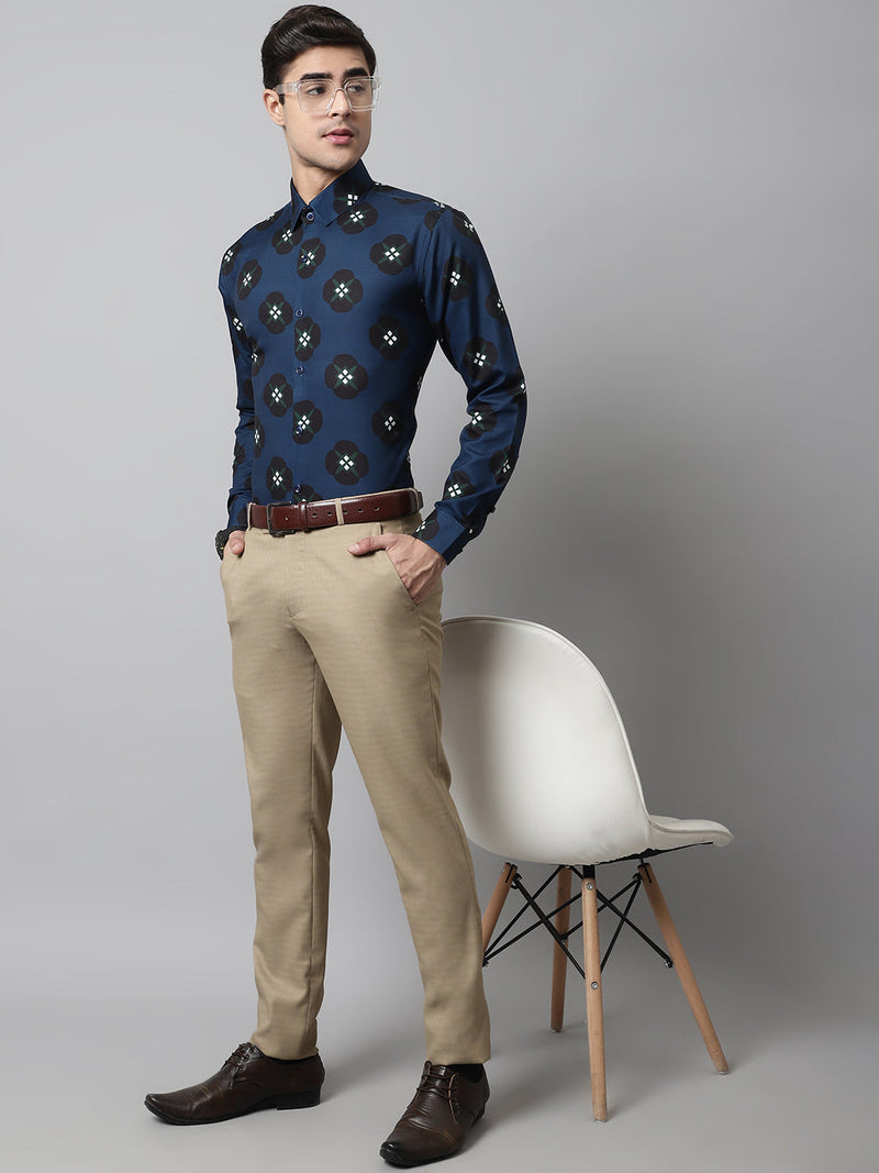 Men Blue Classic Printed Formal Shirt