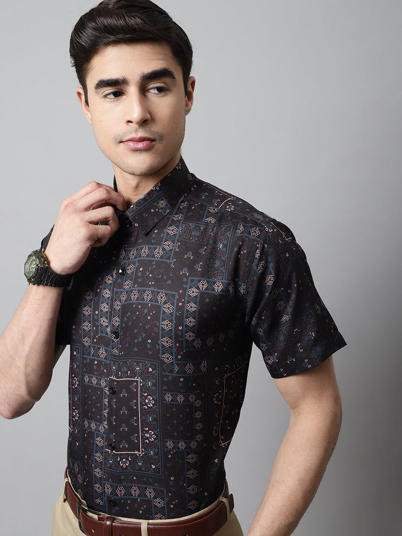 Men Black Classic Printed Formal Shirt