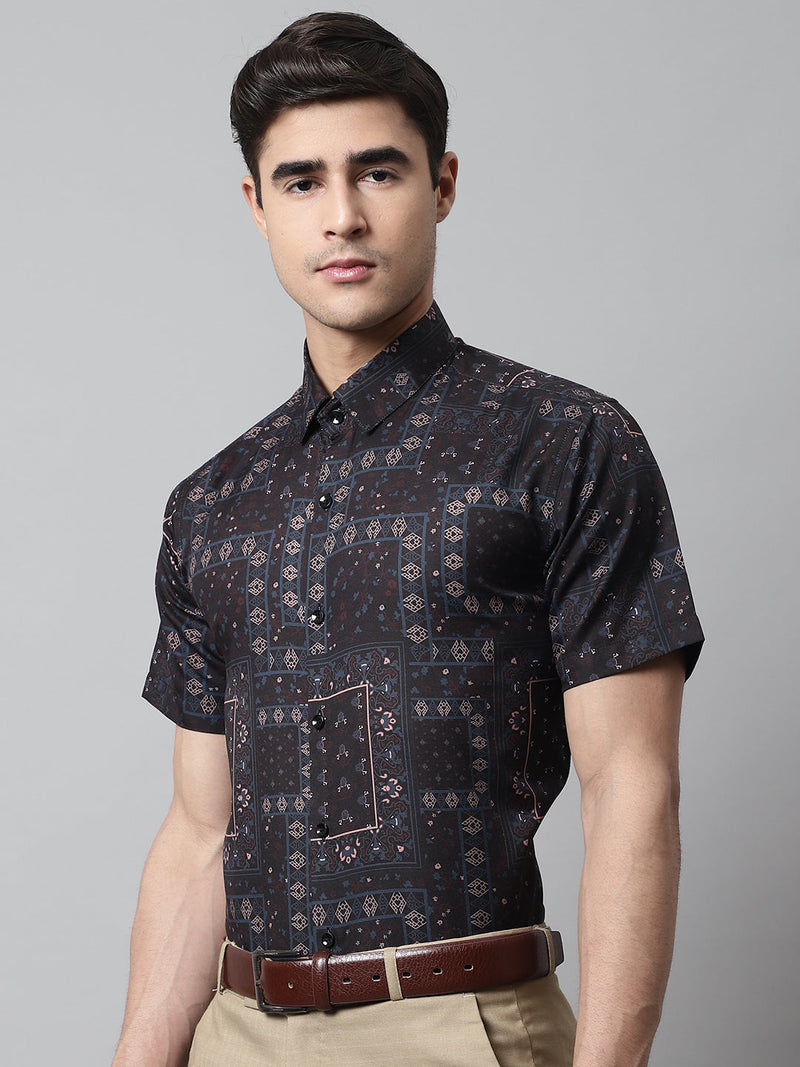 Men Black Classic Printed Formal Shirt