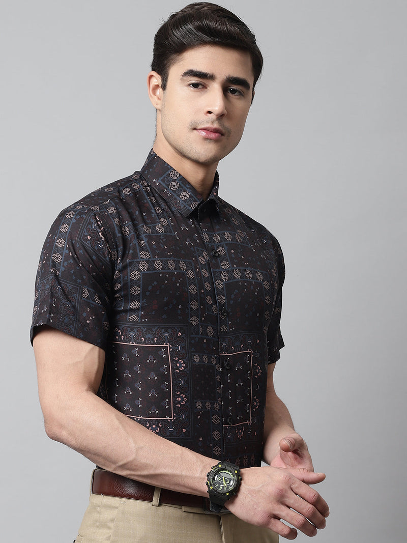 Men Black Classic Printed Formal Shirt