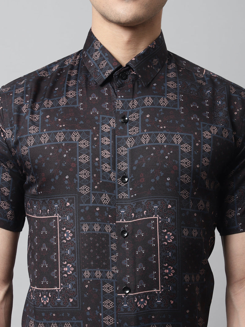 Men Black Classic Printed Formal Shirt