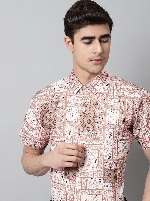 Men Peach Classic Printed Formal Shirt