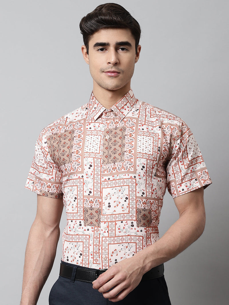 Men Peach Classic Printed Formal Shirt