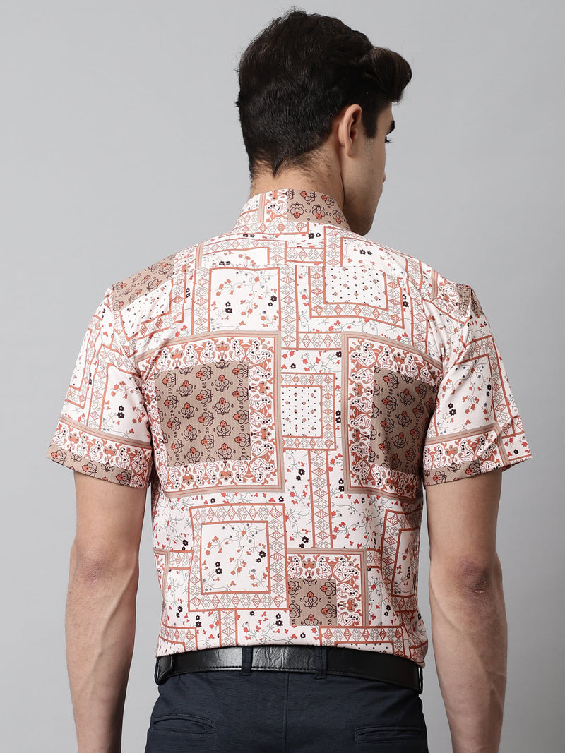 Men Peach Classic Printed Formal Shirt