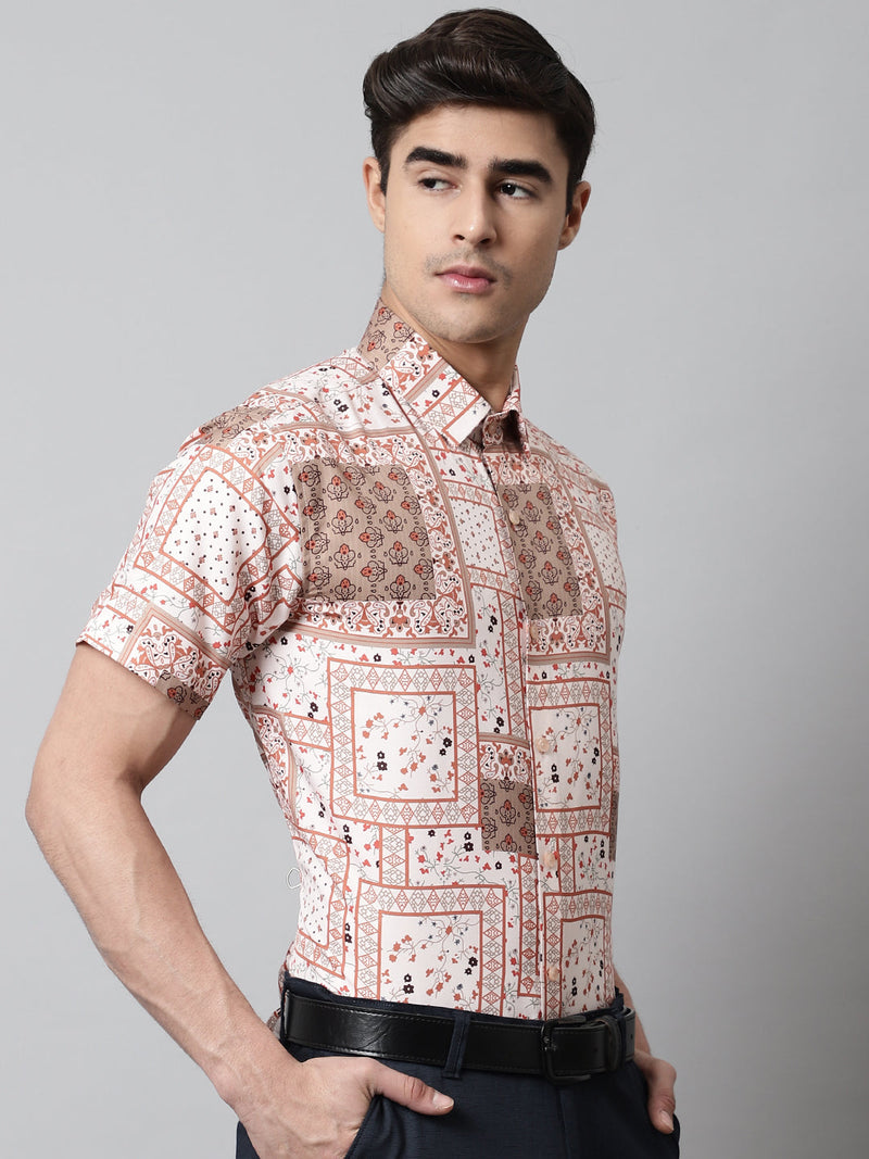 Men Peach Classic Printed Formal Shirt